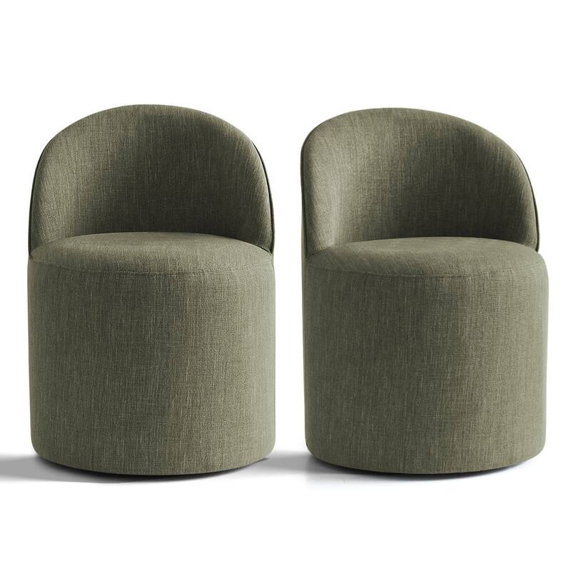 Linen Rolling Upholstered Dining Chair with Wheels (Set of 2)