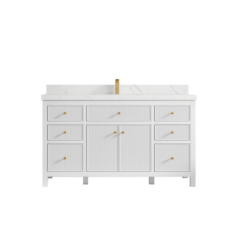 Willow Collections 60 in W x 22 in D Sonoma Free Standing Reeded Single Sink Bathroom Vanity with Countertop - 2" Calacatta Laza - White