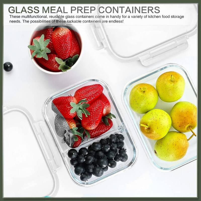 10 Packs 30 oz Glass Meal Prep Containers,Glass Food Storage Containers with Lids,Airtight Glass Lunch Bento Boxes,BPA Free