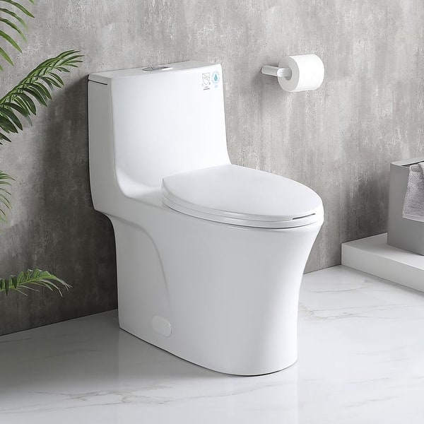 Unbranded 19 In. ADA Height 2 Piece Toilet 1.1/1.6 GPF Dual Flush Round Tall Toilet In White Comfort Bowl Height Bathroom Toilet HD BT 2R19T W