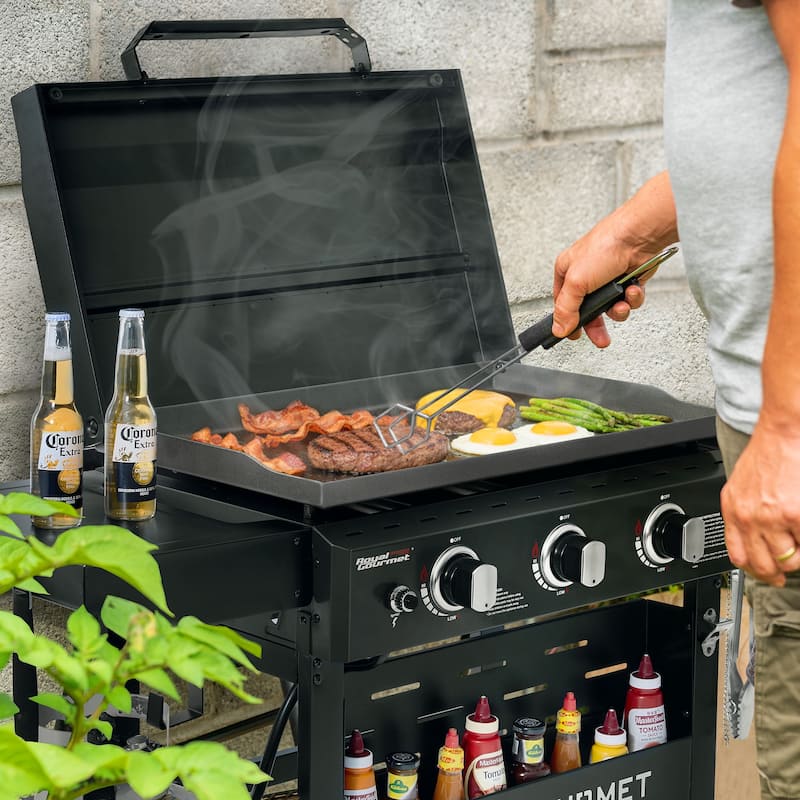 Royal Gourmet, Gas Griddle with Hood and Collapsible Side Shelves