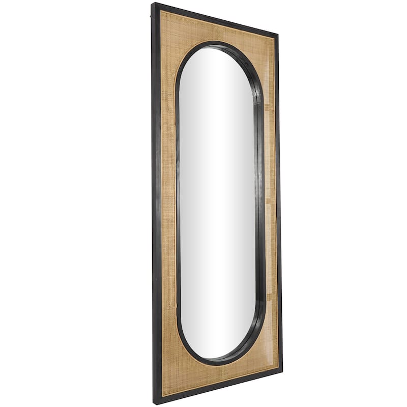 Rattan Wall Mirror with Black Accent Frames - Brown - Roche River Decor