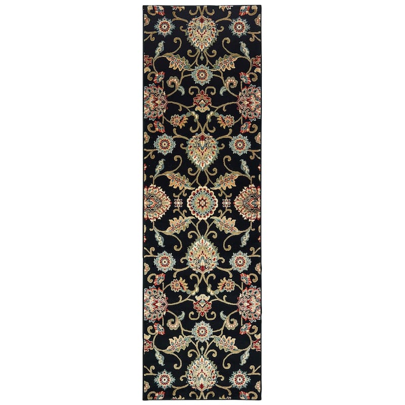 Style Haven Silko Oriental Area Rug - 2'3" x 7'6" Runner - Black/Multi