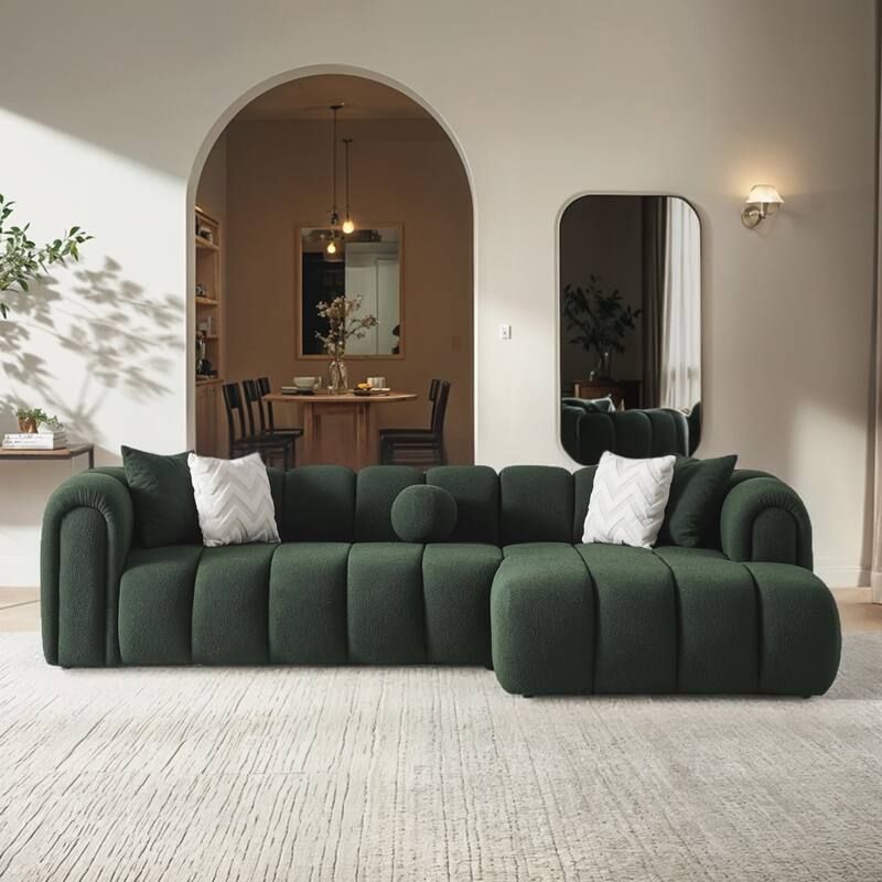 Sacramento Luxurious Modern Tufted Boucle Sectional Sofa with Chaise and Pillows