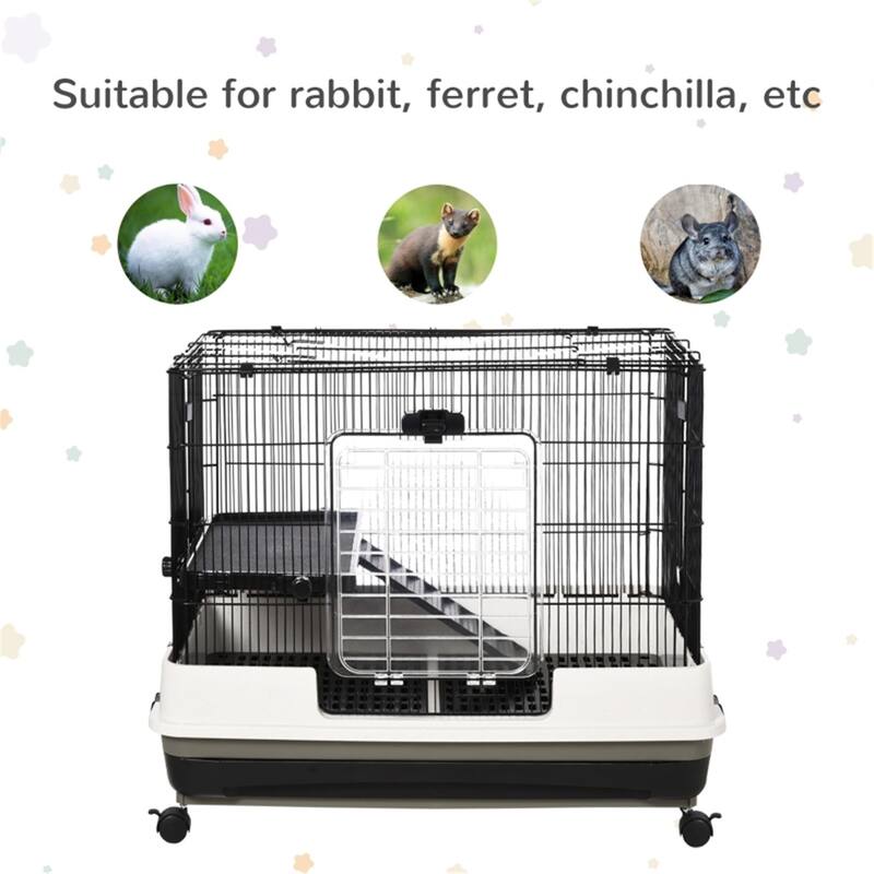 Black-White Hamster Small Pet Cages Including Ramp and Platforms - 31.5''L x 20.75''W x 26''H
