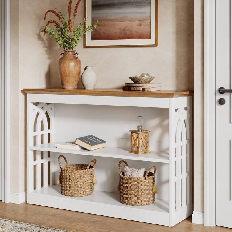 41 Inch Modern Console Table for Entryway, White Sofa Table with 3-Tier Storage - 11.81" D x 41.34" W x 31.5" H
