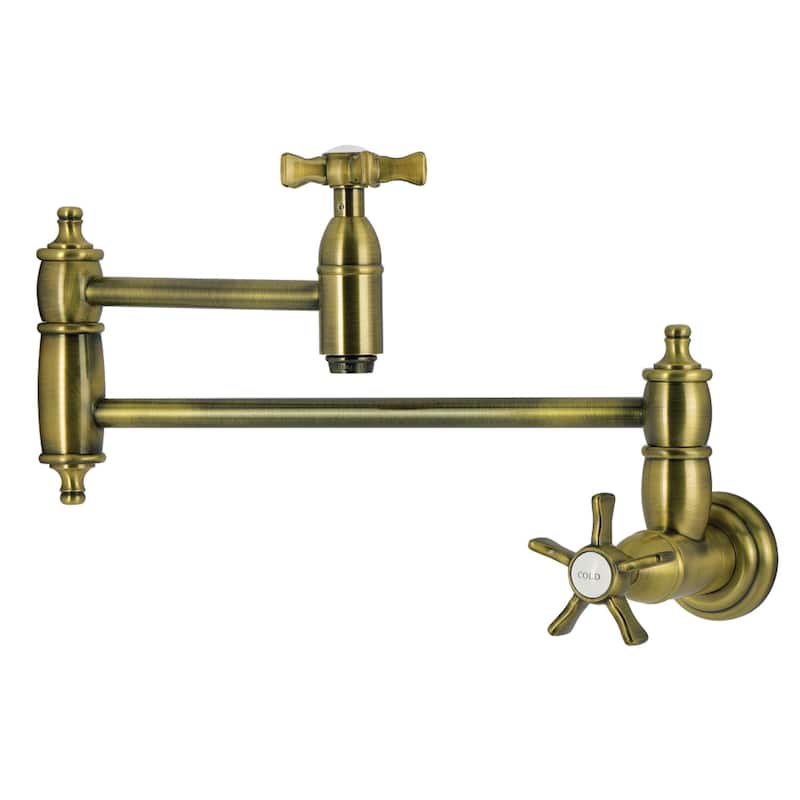 Kingston Brass Essex Double-Handle Wall-Mount Pre-Rinse Bridge Kitchen Faucet - Antique Brass