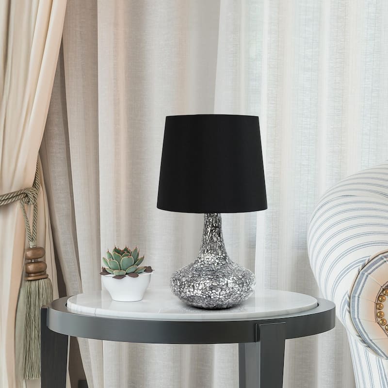 Patchwork Crystal Glass Table Lamp with Drum Shade - 14" - Black