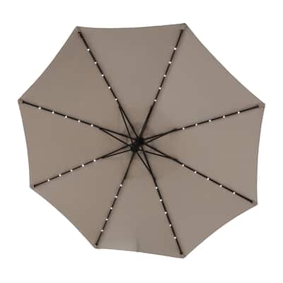 9.67 ft. Steel Market Outdoor Patio Umbrella with 40 lights, Solar LED Offset Hanging Umbrella (No Base)