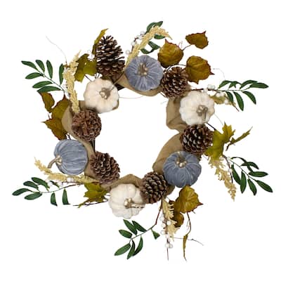 Pumpkins Foliage Grapevine Artificial Thanksgiving Wreath, 24", Unlit