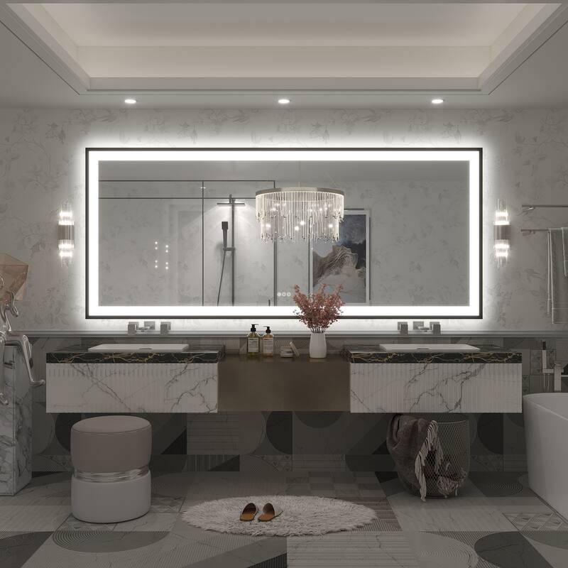 Extra Large Black Frame LED Bathroom Vanity Mirror with 3 Years Warranty and UL Certified