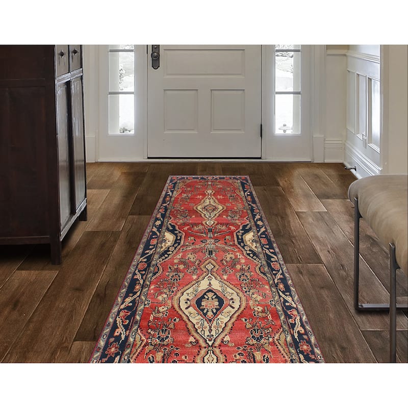 Fine Vintage Distressed Jensen Rust/Navy Runner - 3'4" x 9'4"