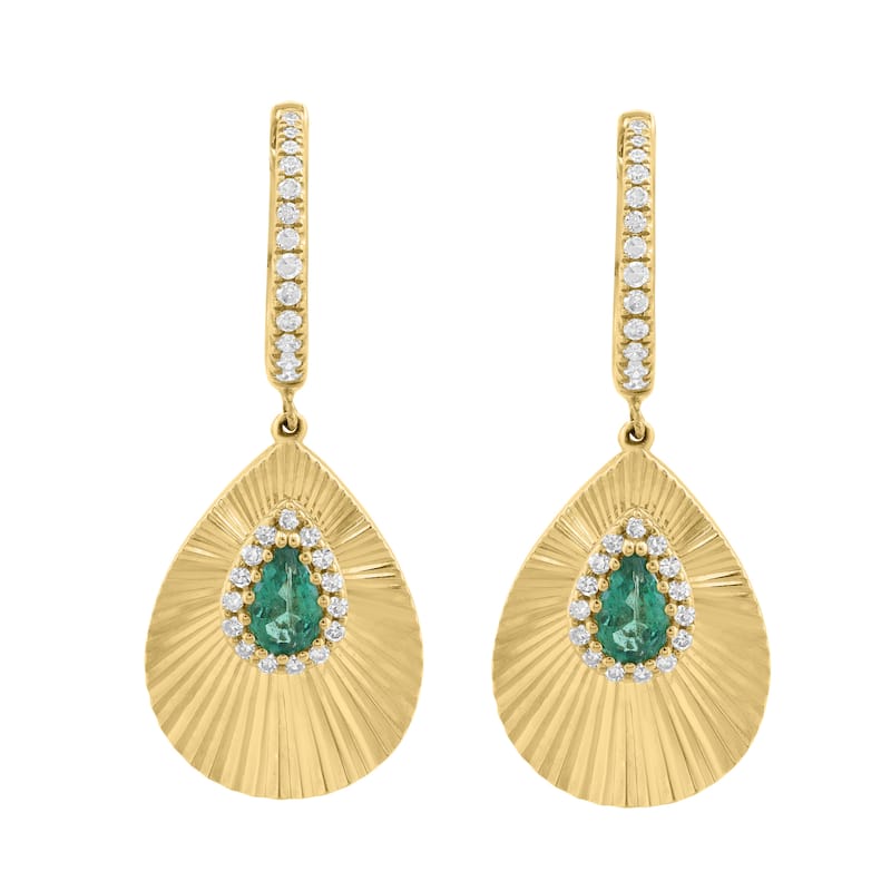 Effy 14k Yellow Gold Diamond and Emerald Earrings