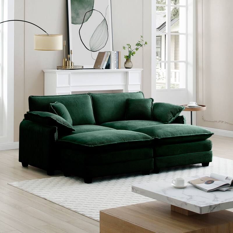 4-Piece Corduroy Modular Sleeper Sectional Sofa with 2 Ottomans & 4 Pillows