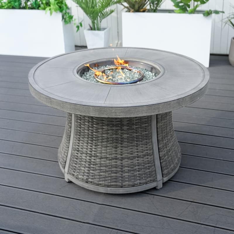 Modern 6-piece Outdoor Iron Rattan Conversation Sofa Set with Aluminum Fire Pit Table
