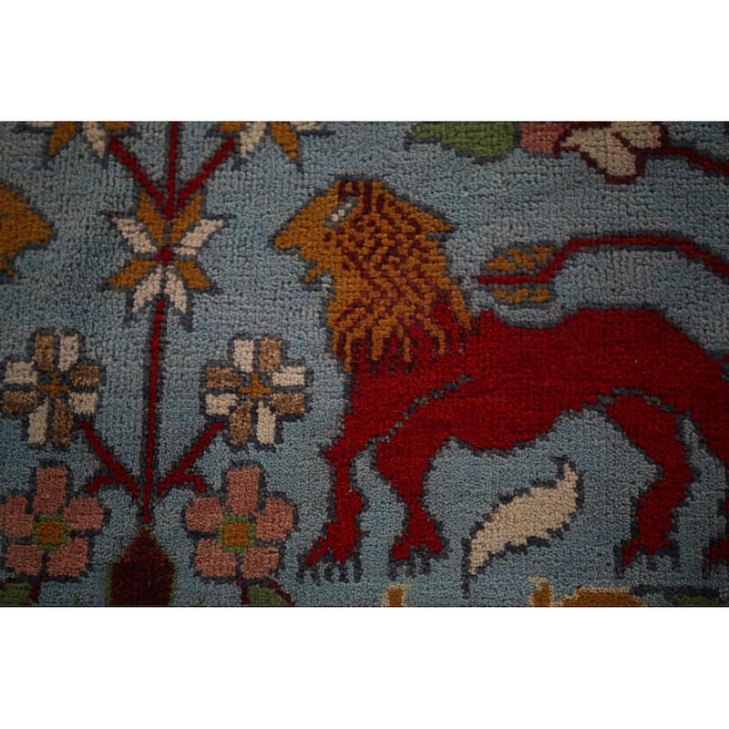 Hunting Animals Blue Ziegler Indian Area Rug Hand-Knotted Wool Carpet - 8'10"x 12'2"
