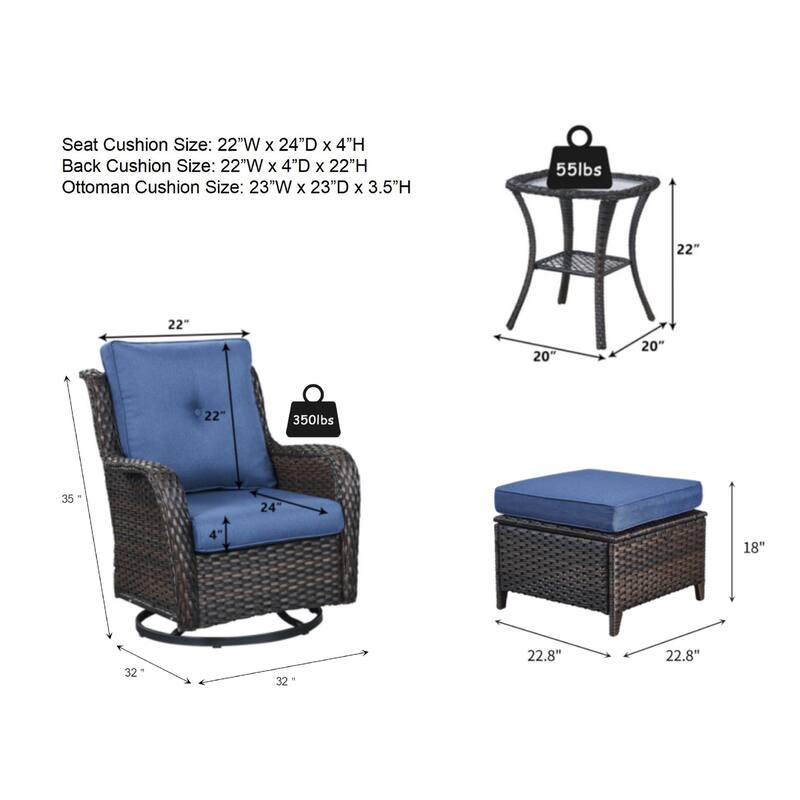 Pocassy 5-Piece Outdoor Furniture Set, Swivel chairs with Ottomans