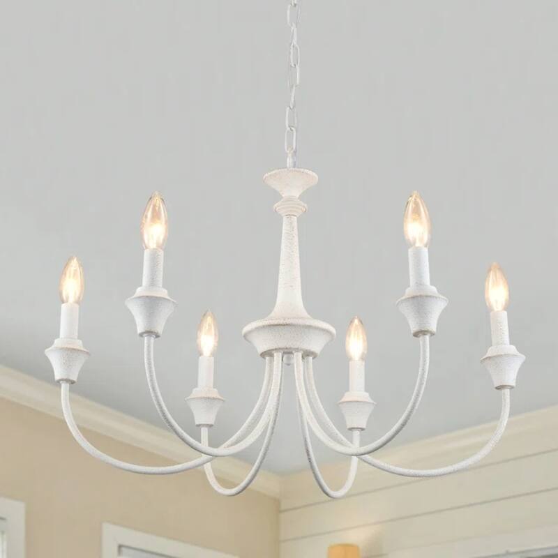 6-Light Modern Chandelier , Farmhouse Candle Chandelier for Dining Room Living Room Bedroom Kitchen - W24.4"x H15.55"