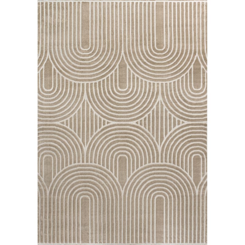 JONATHAN Y Aelius MidCentury Art Deco Striped Arches Two-Tone High-Low Area Rug - 3 X 5 - Beige/Cream