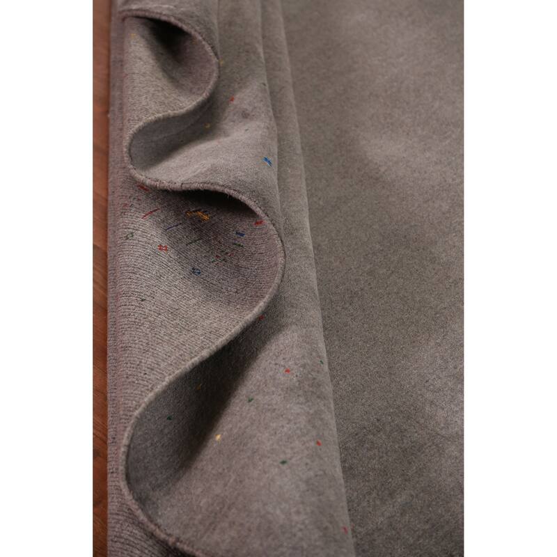 Tribal Gabbeh Area Rug Hand-Knotted Grey Wool Carpet - 8'0" x 9'11"