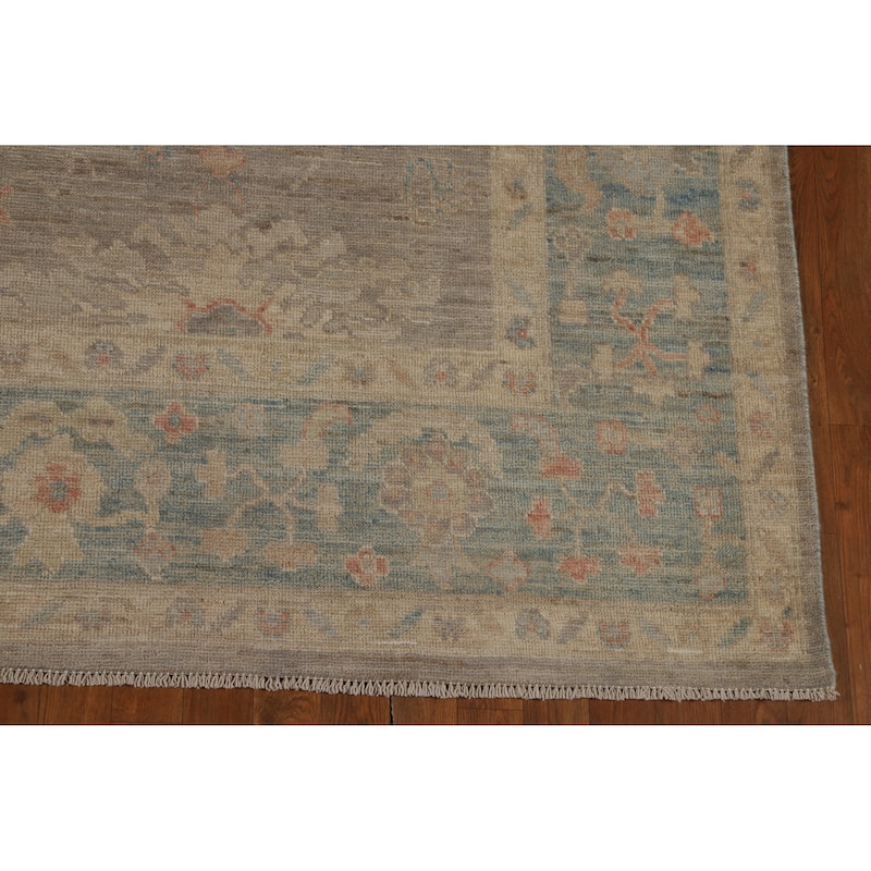 Hand Knotted Oriental 100% Wool Carpet Transitional All-Over Greys & Charcoal Oushak Area Rug - 9' 11'' X 7' 10''