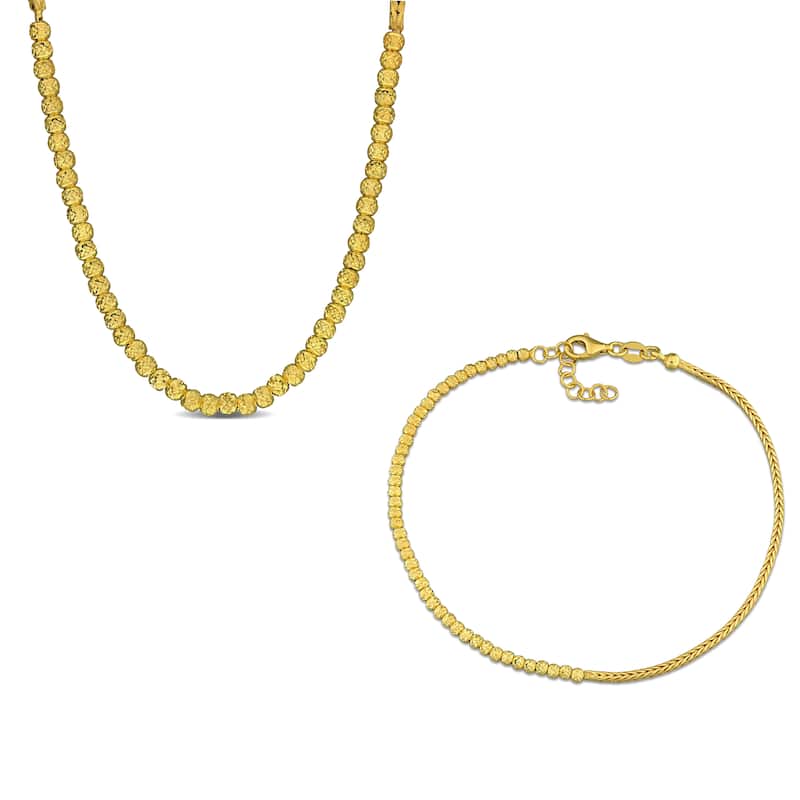 Miadora Sterling Silver Wheat Link Chain Necklace and Bracelet Set - Yellow
