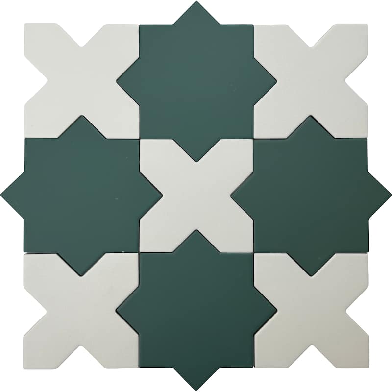 Seville 7" Star with 5" Cross Matte Porcelain Wall and Floor Tile (10.62 sq ft/case) - 68 Pack - Green/White