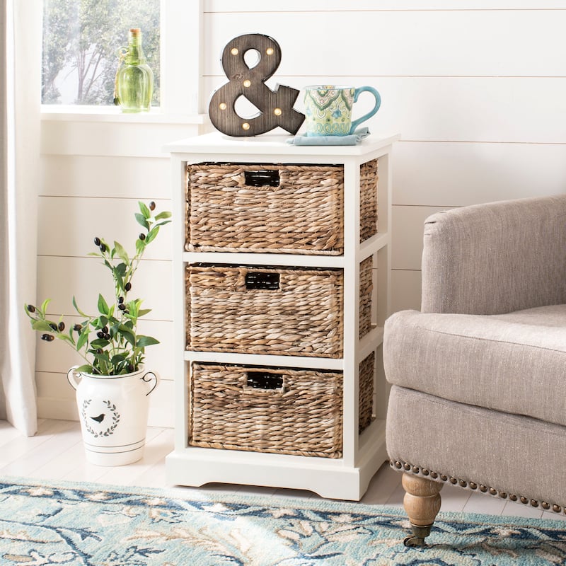 SAFAVIEH Evaline Distressed Black 3 Wicker Basket Storage Unit - 17.3" x 13.4" x 29.5" - 17Wx13Dx30H