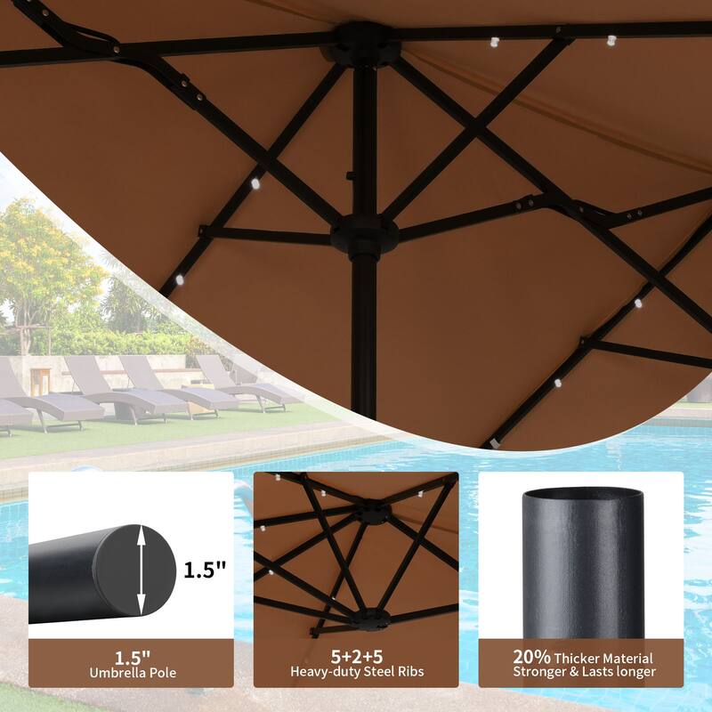 Autlaycil 13 ft Patio Umbrella with 36 Solar Lights & Crank System for Outdoor