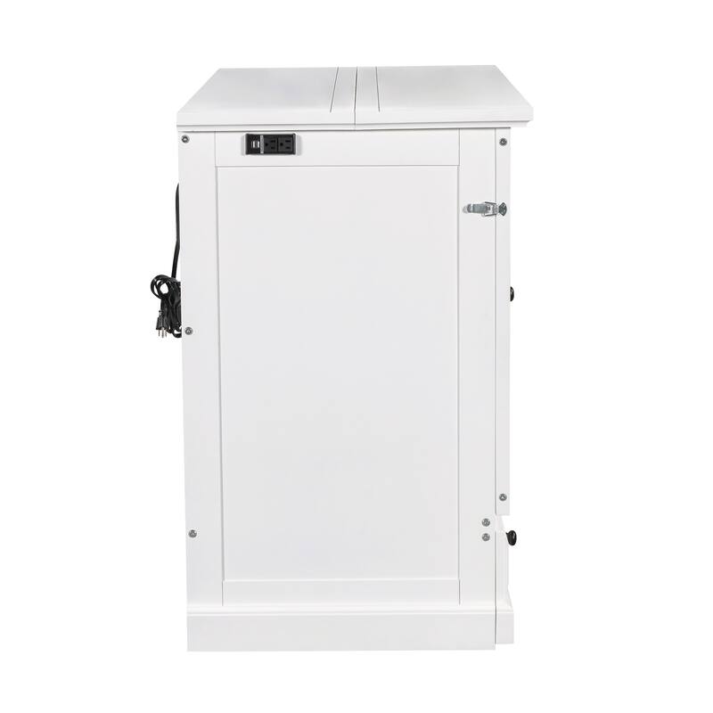 White Queen Size Solid Pine Murphy Bed with Charging Station & Storage Drawer