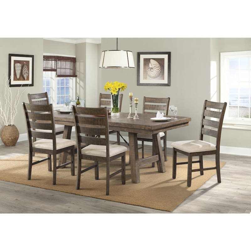 Ladder Back Dining Chairs Set - Rustic Cherry Finish, Cream Seat - HomeStock - 40