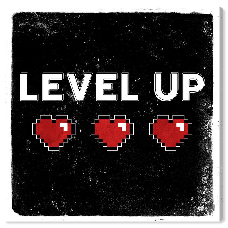 Wynwood Studio Prints Typography and Quotes Level Up Black and Scarlet Modern & Contemporary Wall Art Canvas Print