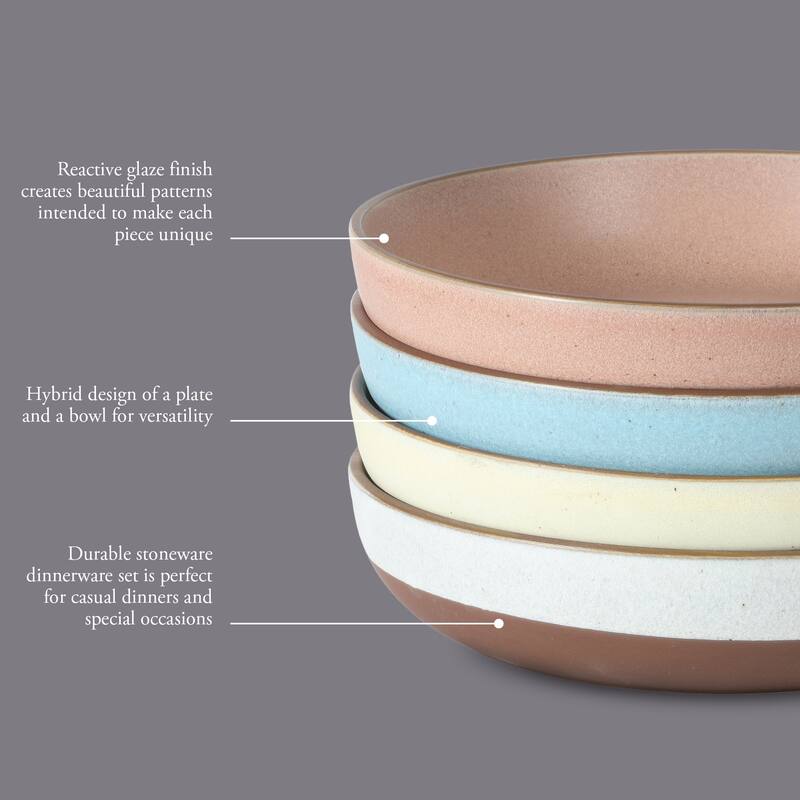 Gibson Elite William Crest 4 Piece Dinner Bowl Set, 8.5" Round Stoneware Reactive Glaze Finish, Large Soup, Pasta & Salad Bowls