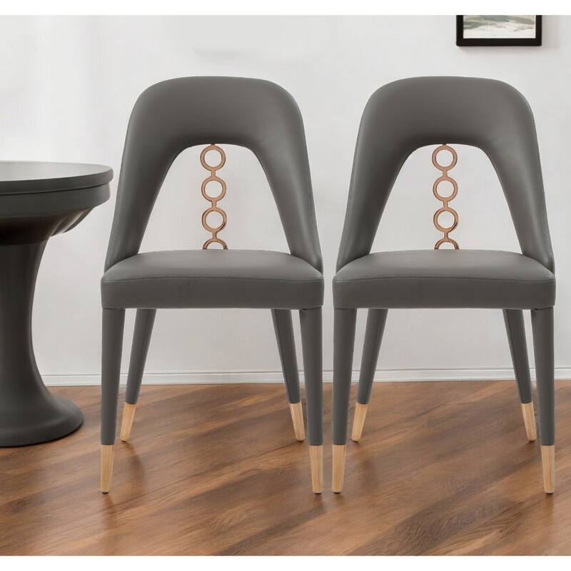 Set of 2 Faux Leather Dining Chairs with Rose Gold Accents - 22” x 19” x 43”