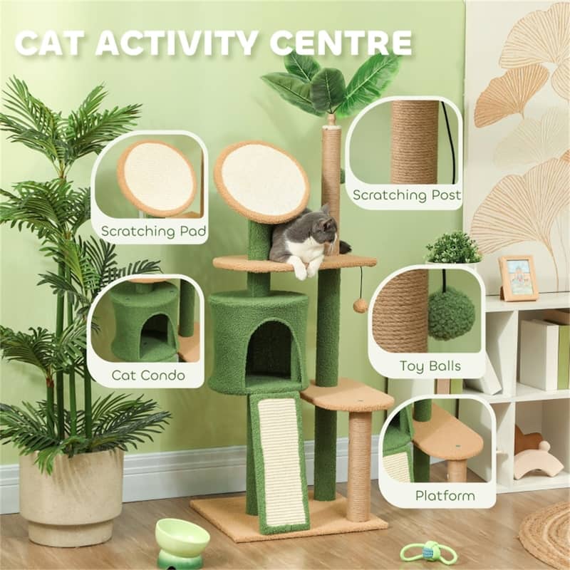 Cat Tree with Scratching Posts, Platforms & Toys - Soft Plush Covering for 1-2 Cats - 18.9" L x 17.3" W x 54.7" H