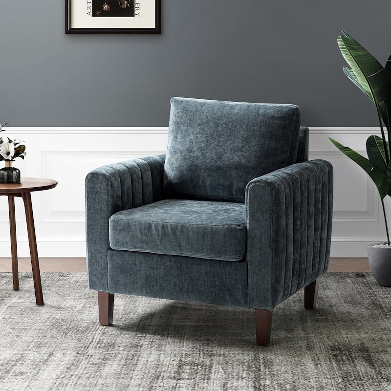 Ganymedes Upholstered Accent Club Chair with Wood Legs by HULALA HOME - NAVY