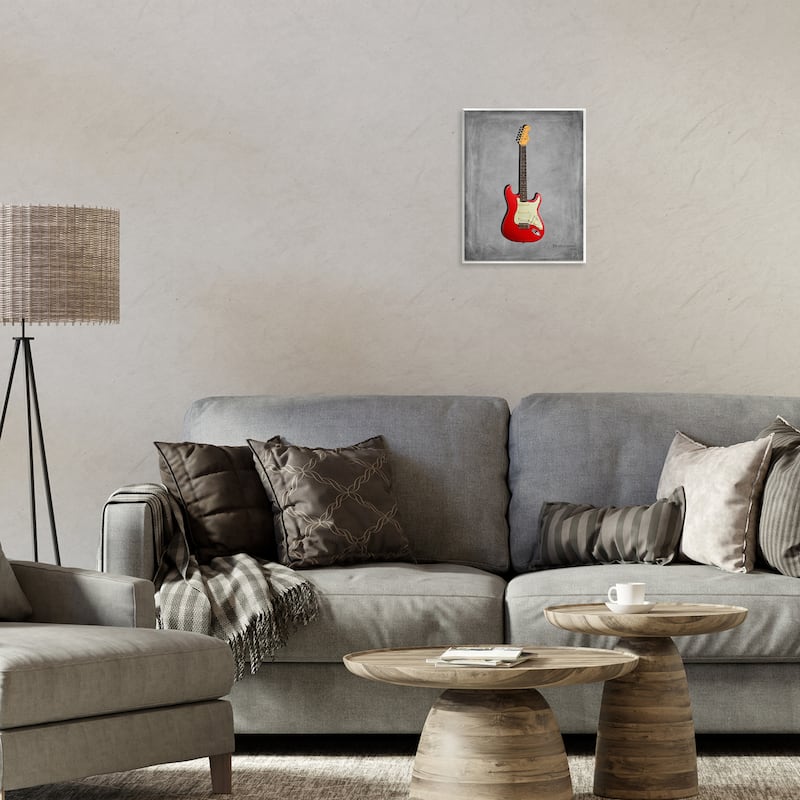 Stupell Classic Red Guitar on Grey Wall Plaque Art Design By Mark Rogan