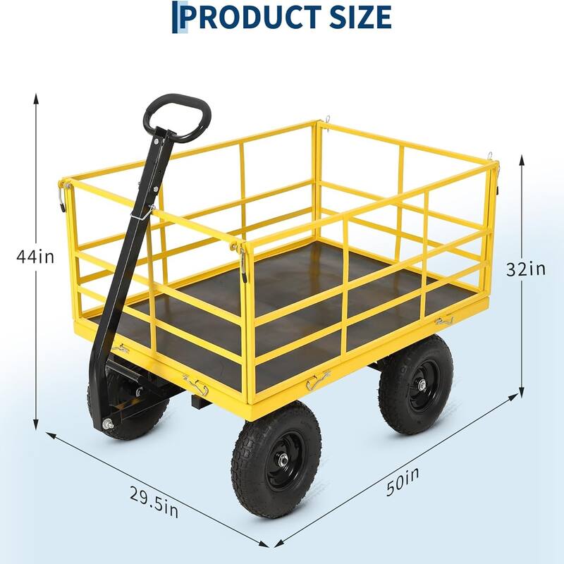 3-in-1 Convertible Yard Wagon 1500-lb Capacity 13In All-Terrain Tires and Removable Mesh Panels Yellow