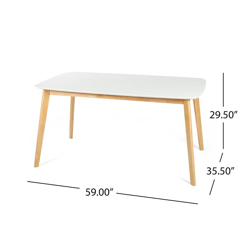 Dining Table, 59 Inch Rectangular Faux Wood White, Brown Splayed Legs
