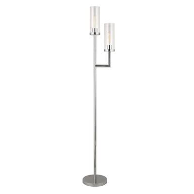 69" Tall Torchiere Floor Lamp with Clear Glass Drum Shades and 2-Light Metal Stand 8 Feet Cord - 69"H x 11"W x 11"D