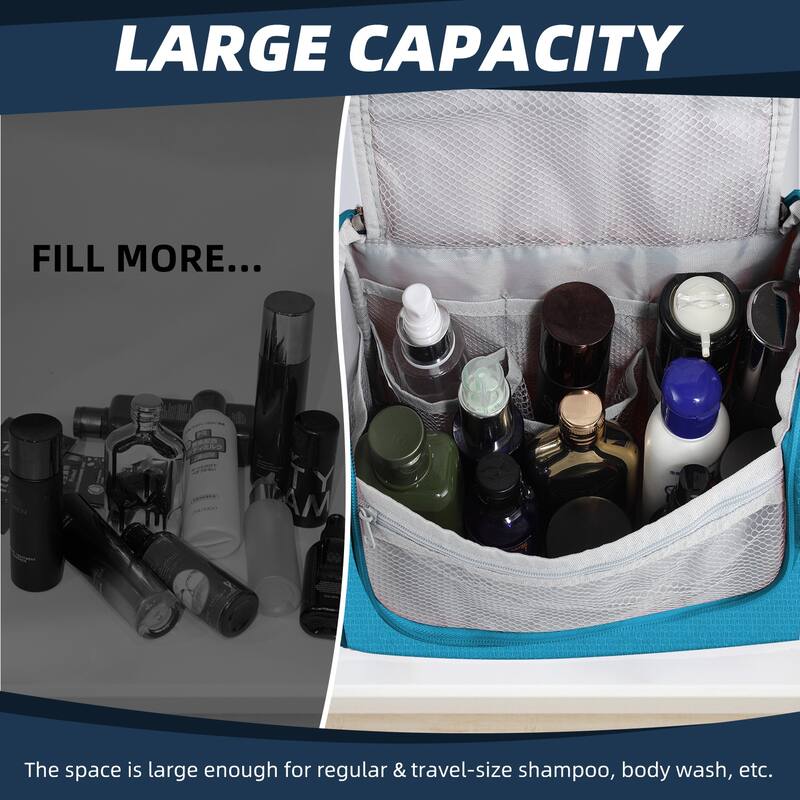 Large Hanging Toiletry Bag for Travel & Daily Use, Water-Resistant Dopp Kit for Makeup, Shaving, Toiletries