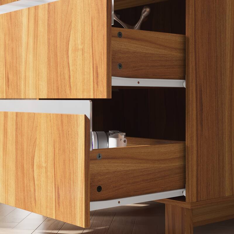 Modern Wooden Chest of Drawers with Wavy Front Design, 4-Drawer Storage Cabinet for Bedroom or Living Room