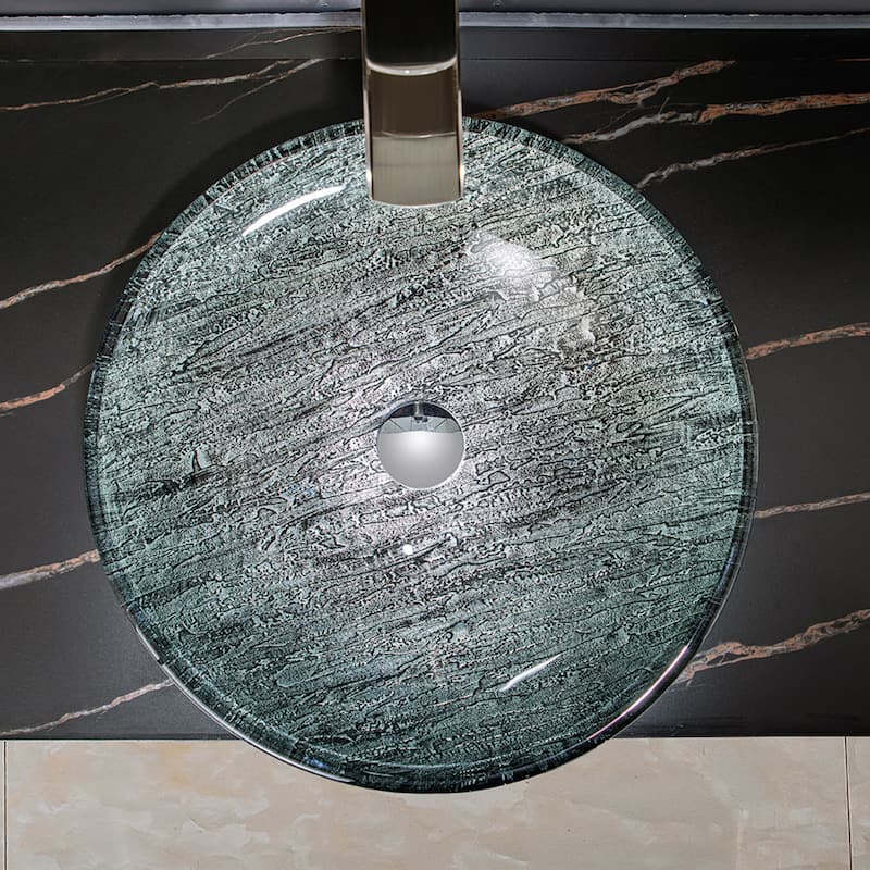 Vinnova Glass Circular Vessel Bathroom Sink without Faucet