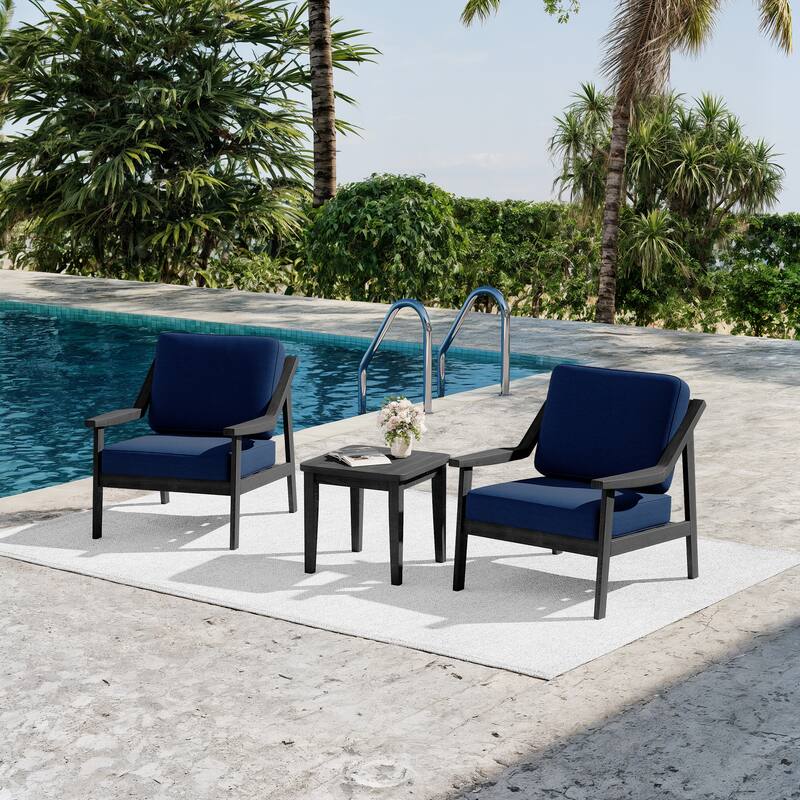 3-piece Teak Modern Cushioned Club Chairs Set Patio Bistro Set