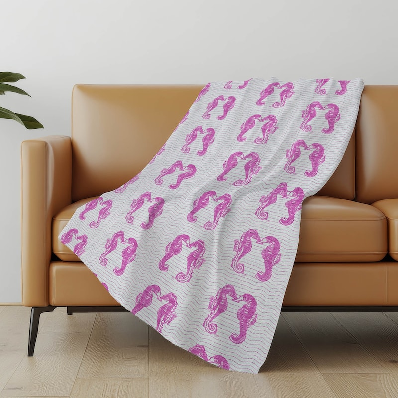 Premium Machine Washable ASB194 Sea Horse Sherpa Throw Blanket - Pink - 4'2" x 5'10"