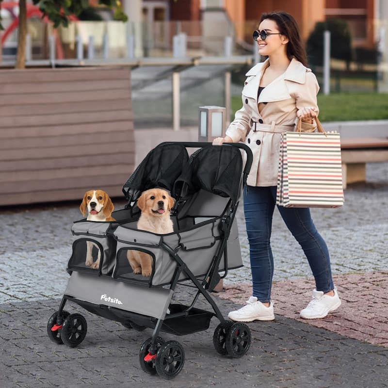 Gymax Double Pet Stroller w/ 2-seater Carrier Adjustable Sunshade