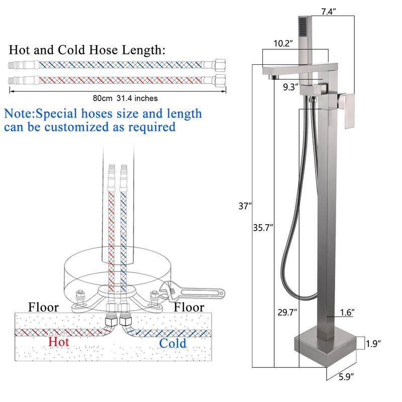 Topcraft Floor Mounted Bathtub Filler with Handheld Showerhead