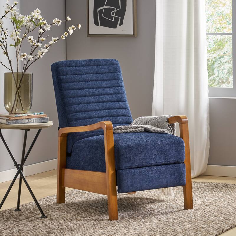 Fabric Wood Hand Manual Club Recliner Classic Overstuffed Single Recliner Sofa