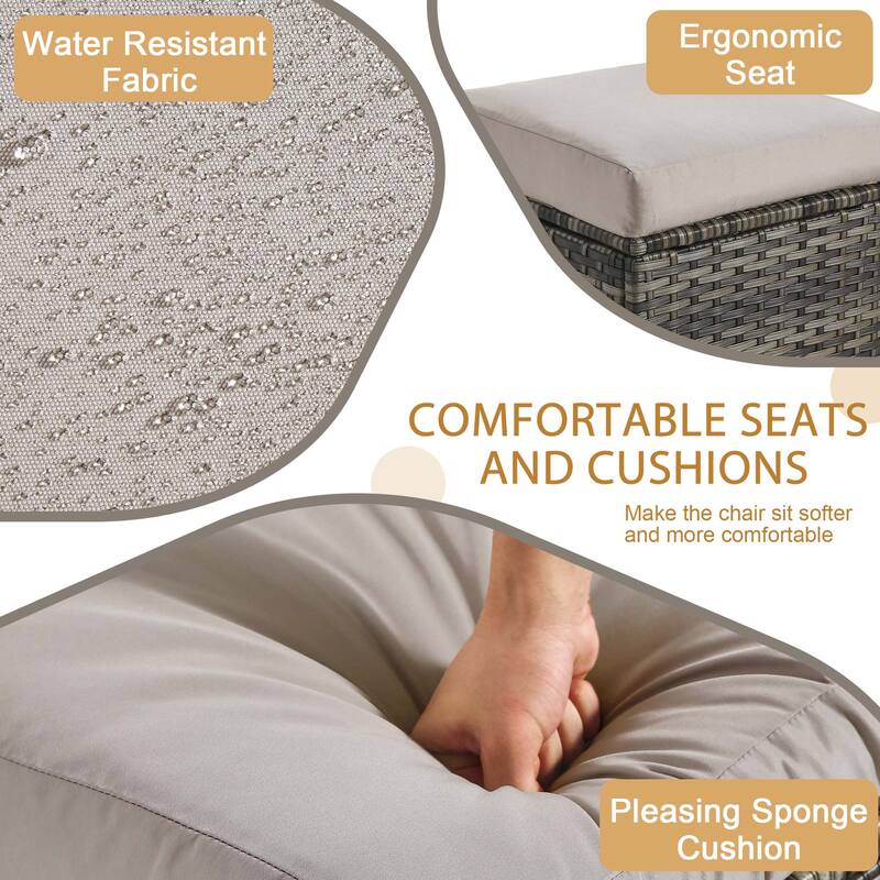 17.7" W Outdoor Rattan Patio Square Ottoman with Seat Cushion