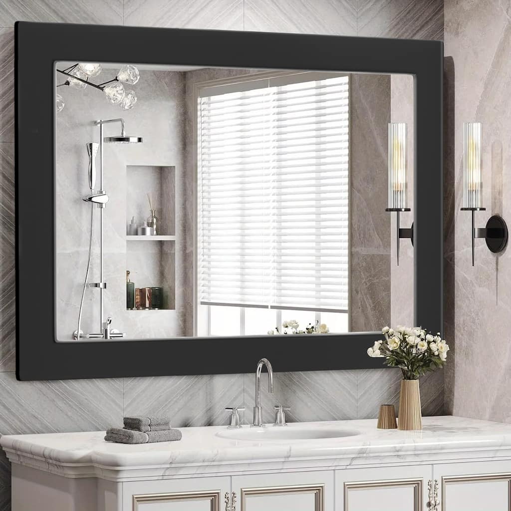 Farmhouse Style Wooden Square Mirror, Pastoral Style in The Bathroom